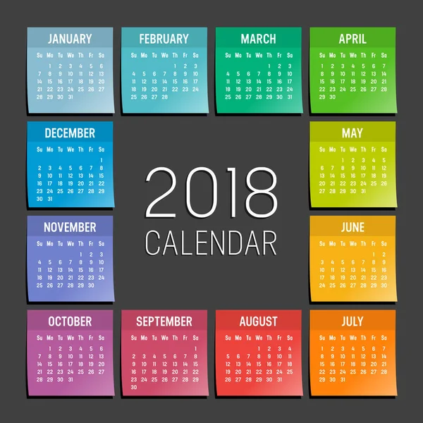 2018 年付箋カレンダー — ストックベクタ