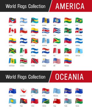 Amerikan ve Okyanusya bayrakları - vektör çizimler kümesi