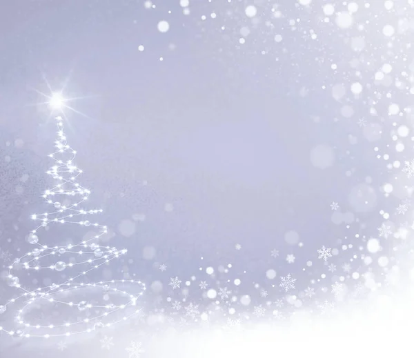 Χιονόπτωσης σε λευκό χριστουγεννιάτικο δέντρο — Φωτογραφία Αρχείου