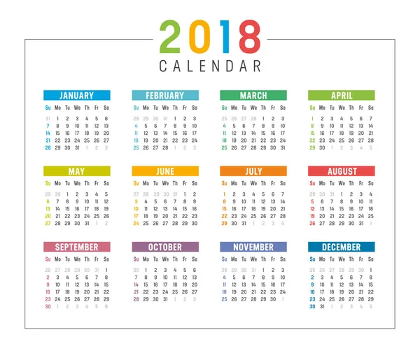 Yıl 2018 takvim vektör şablonu