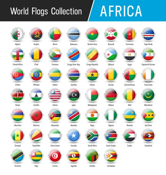Σύνολο σημαιών Αφρικής - διανυσματικές εικόνες γύρο — Διανυσματικό Αρχείο