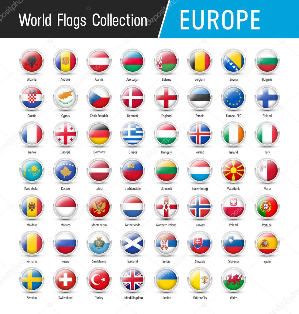 Set of European flags - Vector round icons