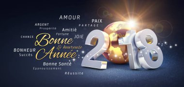Yeni yıl 2018 tebrik kartı Fransızca
