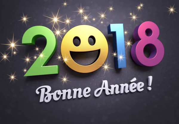Nouvel An 2018 carte de voeux souriante en français — Photo