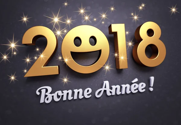 Tarjeta de felicitación sonriente de Año Nuevo 2018 en francés — Foto de Stock