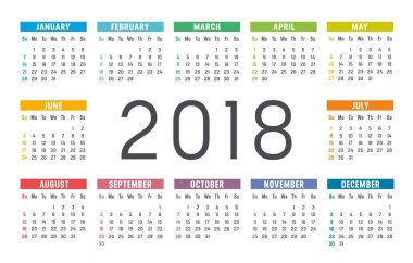 Yıl 2018 takvim vektör şablonu