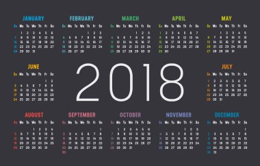 Yıl 2018 takvim vektör şablonu