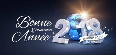 Yeni yıl 2018 tebrik kartı Fransızca