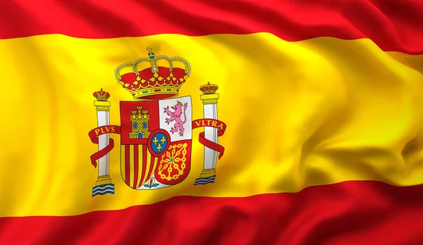 Španělská vlajka vlaje ve větru — Stock fotografie