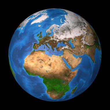 Dünya gezegeni. Avrupa, Afrika ve Asya.