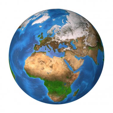 Dünya gezegeni. Avrupa, Afrika ve Asya.