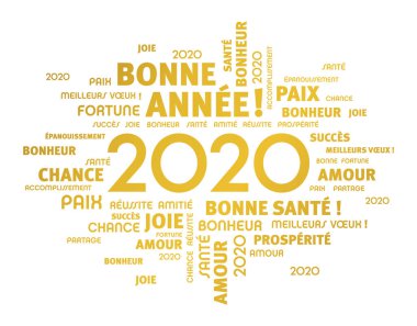 2020 French word cloud Greeting card clipart