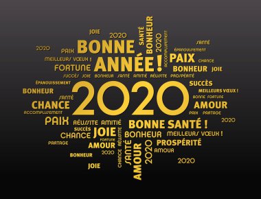2020 kelime bulut Fransızca tebrik kartı