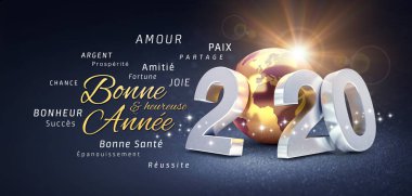 Yeni yıl 2020 Fransız tebrik kartı, en iyi dileklerimle.