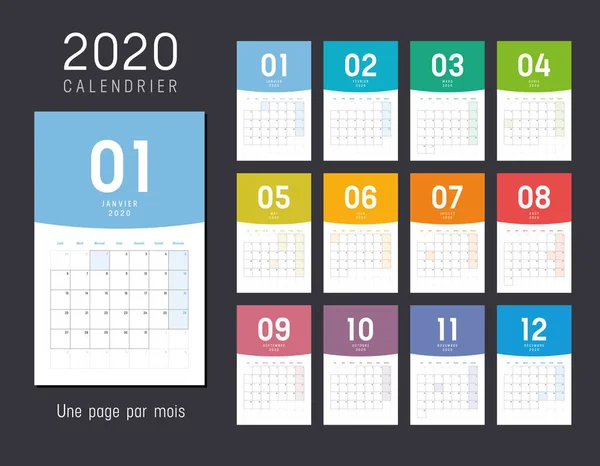 Calendario de escritorio francés 2020 — Archivo Imágenes Vectoriales