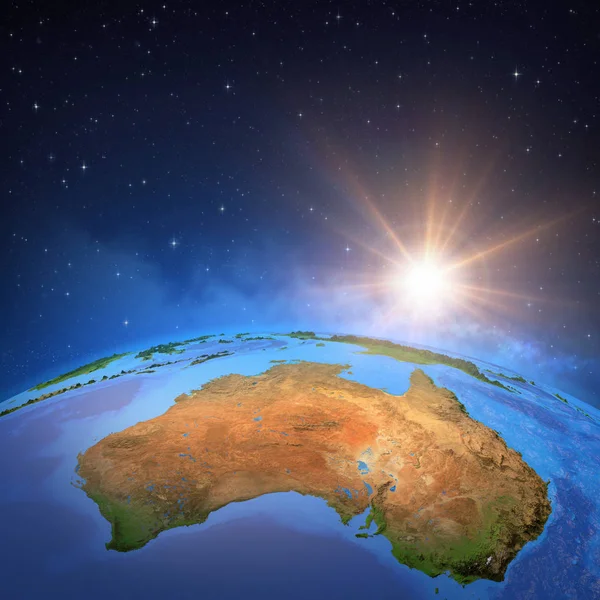Soleil brille au-dessus de l'Australie depuis l'espace — Photo