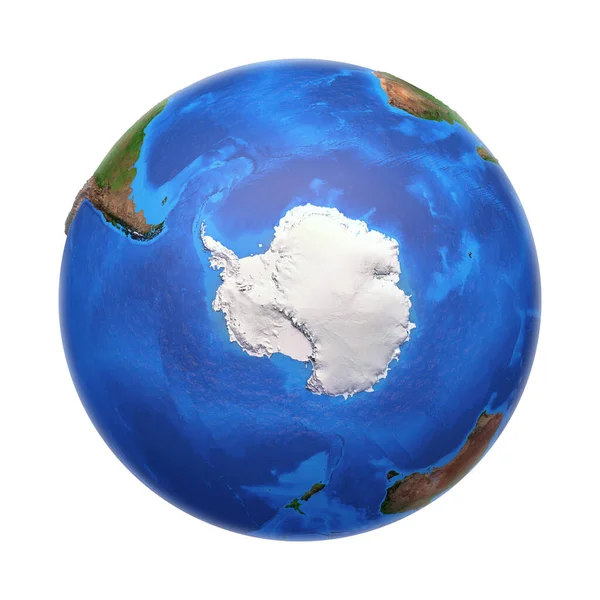 从卫星上看南极大陆 南极的物理地图 3D在白色上孤立的行星地球的图解 具有很高的碰撞效果 Nasa提供的这一图像的元素 — 图库照片