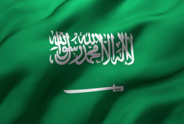 Suudi Arabistan bayrağı rüzgarda dalgalanıyor. 3B illüstrasyon