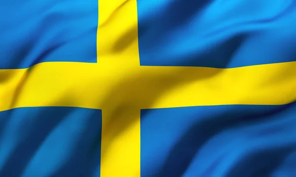 瑞典国旗在风中飘扬 瑞典国旗全页 3D插图 — 图库照片