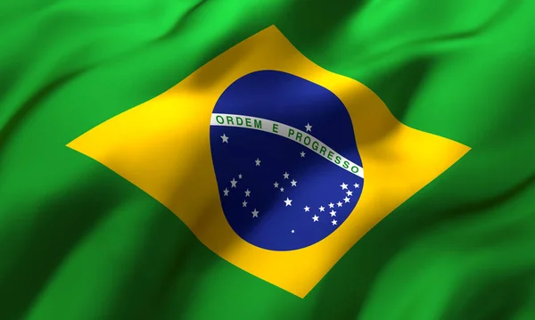 Bandeira Brasil Soprando Vento Bandeira Brasileira Página Inteira Ilustração — Fotografia de Stock