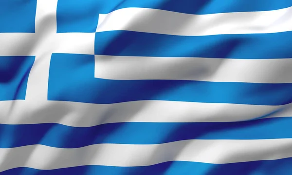 Flag of Greece blowing in the wind. Full page Greek flying flag. 3D illustration.