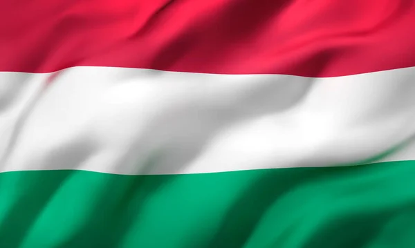 ハンガリーの旗が風に吹かれた フルページハンガリーの飛行フラグ 3Dイラスト — ストック写真