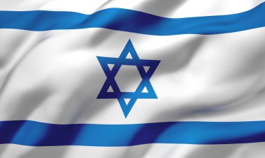 İsrail bayrağı rüzgarda dalgalanıyor. Tam sayfa İsrail bayrağı. 3B illüstrasyon.