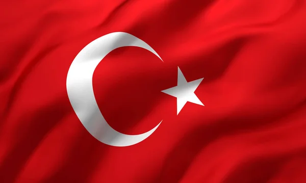 Bandeira Turquia Soprando Vento Bandeira Voadora Turca Página Inteira Ilustração — Fotografia de Stock