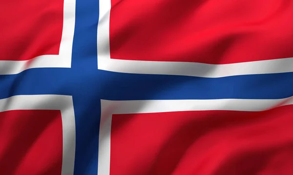 Bandeira Noruega Soprando Vento Bandeira Voadora Norueguesa Página Inteira Ilustração — Fotografia de Stock