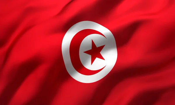 Bandeira Tunísia Soprando Vento Bandeira Voadora Tunisina Página Inteira Ilustração — Fotografia de Stock