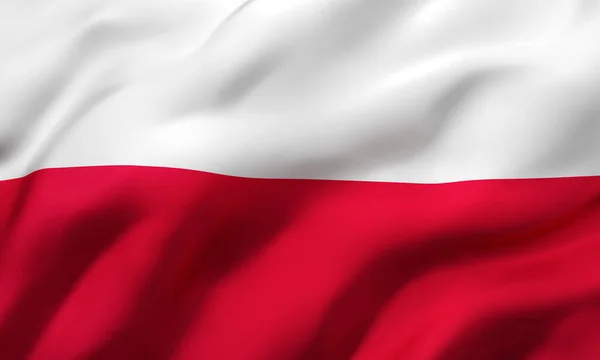 波兰国旗在风中飘扬 整页波兰国旗 3D插图 — 图库照片