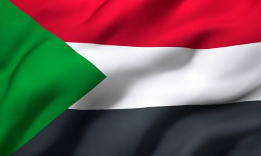 Sudan bayrağı rüzgarda dalgalanıyor. Tam sayfa Sudan bayrağı. 3B illüstrasyon.