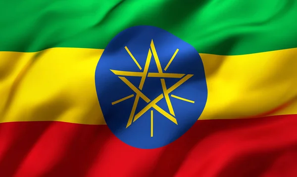 Vlag Van Ethiopië Waait Wind Volledige Pagina Ethiopische Vlag Illustratie — Stockfoto