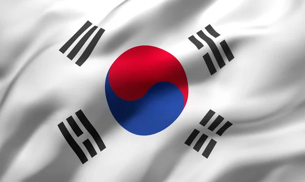 Bandera Corea Del Sur Soplando Viento Página Completa Bandera Surcoreana — Foto de Stock