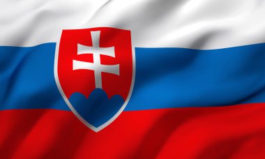 Rüzgarda savrulan Slovakya bayrağı. Tam sayfa Slovakya bayrağı. 3B illüstrasyon.