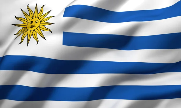 ウルグアイの旗が風に吹かれた フルページウルグアイの飛行フラグ 3Dイラスト — ストック写真