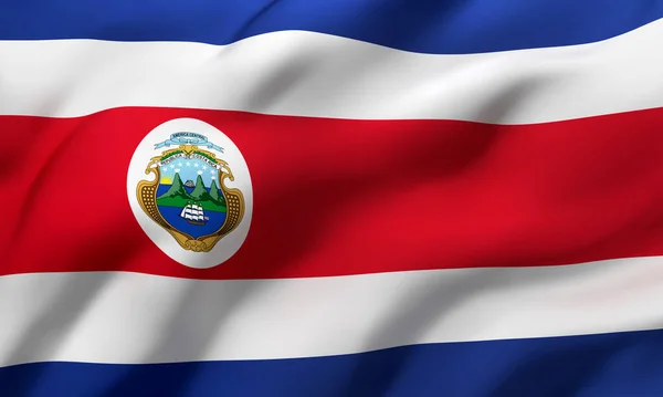 Bandeira Costa Rica Soprando Vento Página Inteira Bandeira Voadora Costa — Fotografia de Stock