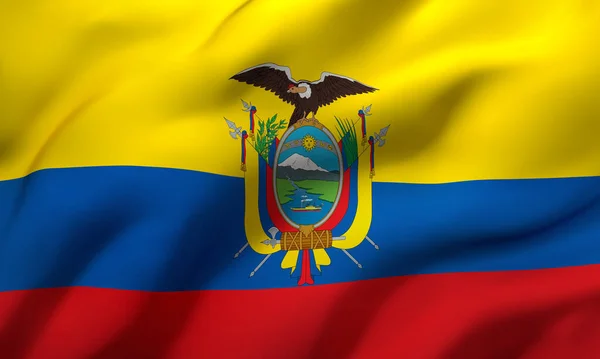 エクアドルの旗が風に吹かれた 全ページエクアドルの飛行旗 3Dイラスト — ストック写真
