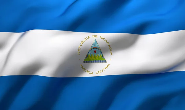 Σημαία Της Νικαράγουας Που Φυσάει Στον Άνεμο Πλήρης Σελίδα Σημαία — Φωτογραφία Αρχείου