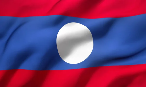 在风中飘扬的老挝国旗 整整一页的老挝国旗 3D插图 — 图库照片