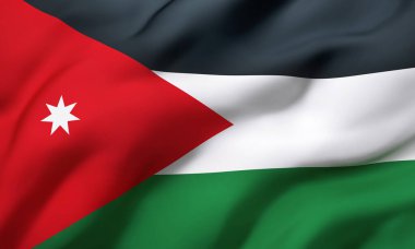 Ürdün bayrağı rüzgarda dalgalanıyor. Tam sayfa Ürdün bayrağı. 3B illüstrasyon.