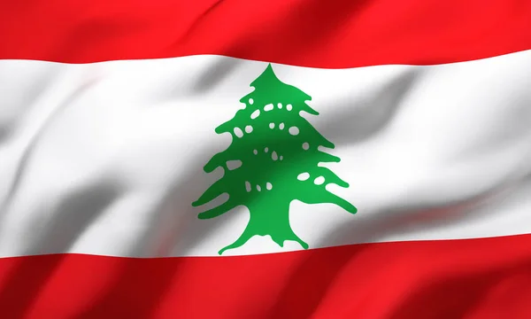 Bandeira Líbano Soprando Vento Bandeira Voadora Libanesa Página Inteira Ilustração — Fotografia de Stock