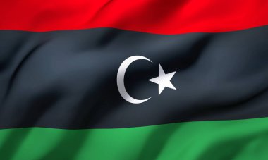 Libya bayrağı rüzgarda dalgalanıyor. Tam sayfa Libya bayrağı. 3B illüstrasyon.