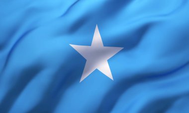 Rüzgarda savrulan Somali bayrağı. Tam sayfa Somali bayrağı. 3B illüstrasyon.