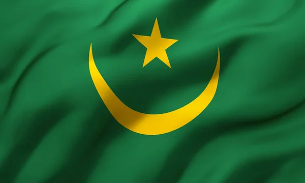 Bandeira Mauritânia Soprando Vento Página Inteira Bandeira Voadora Mauritana Ilustração — Fotografia de Stock