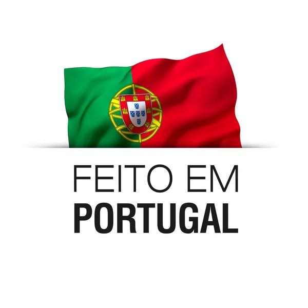 Made Portugal Written Portuguese Language Guarantee Label Waving Portuguese Flag — Stock Photo, Image