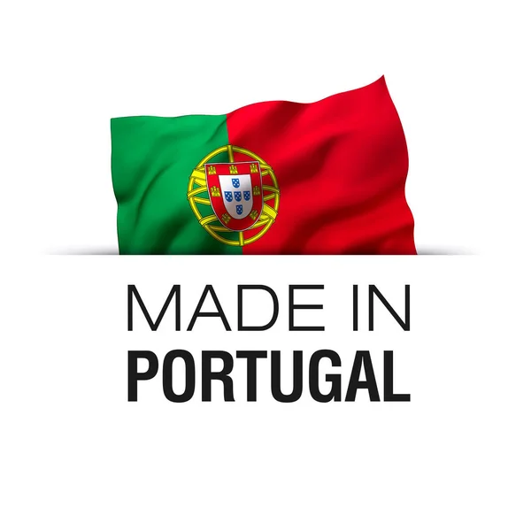 Made Portugal Garantie Etikett Mit Schwenkender Portugiesischer Flagge — Stockfoto