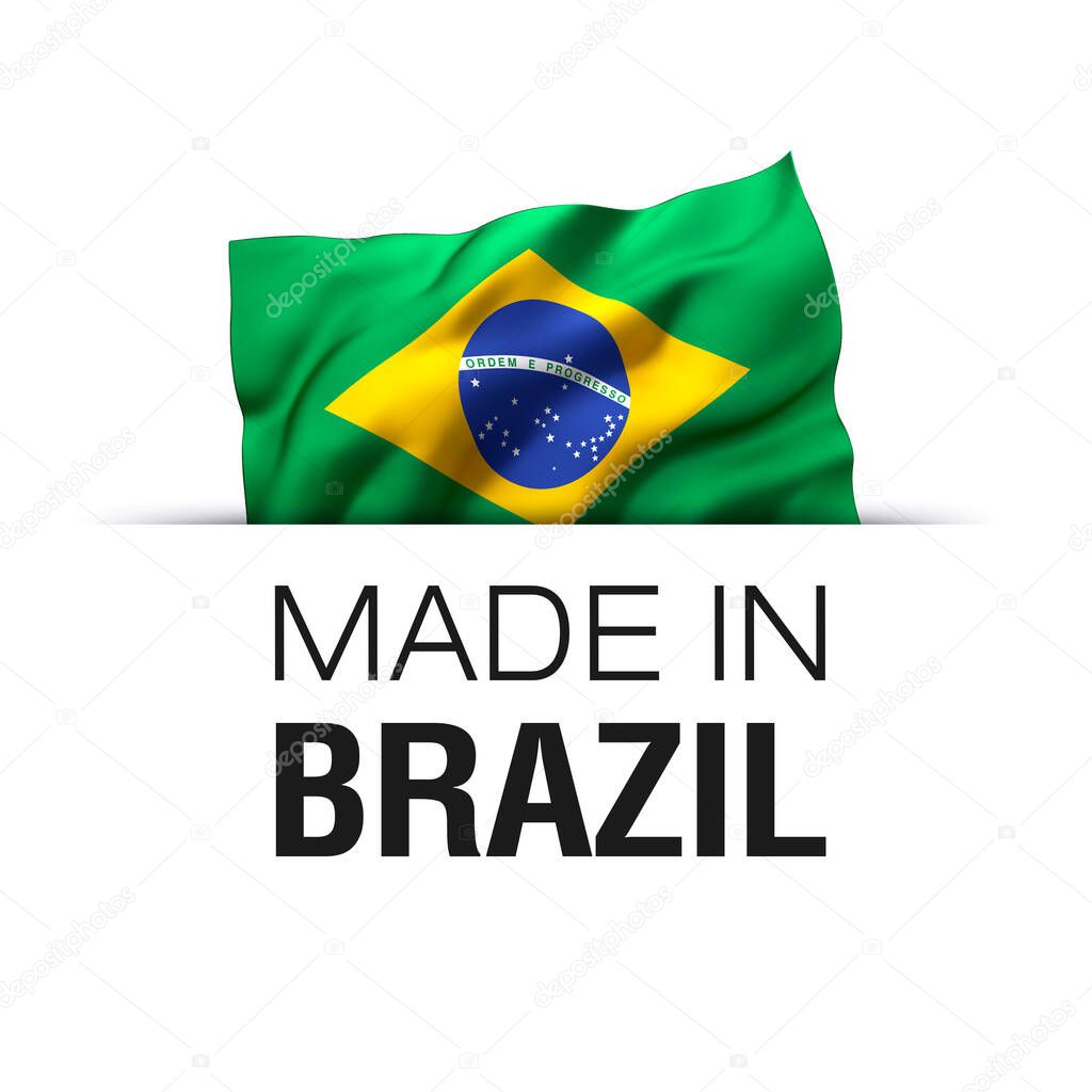Made in Brazil - Guarantee label with a waving Brazilian flag.