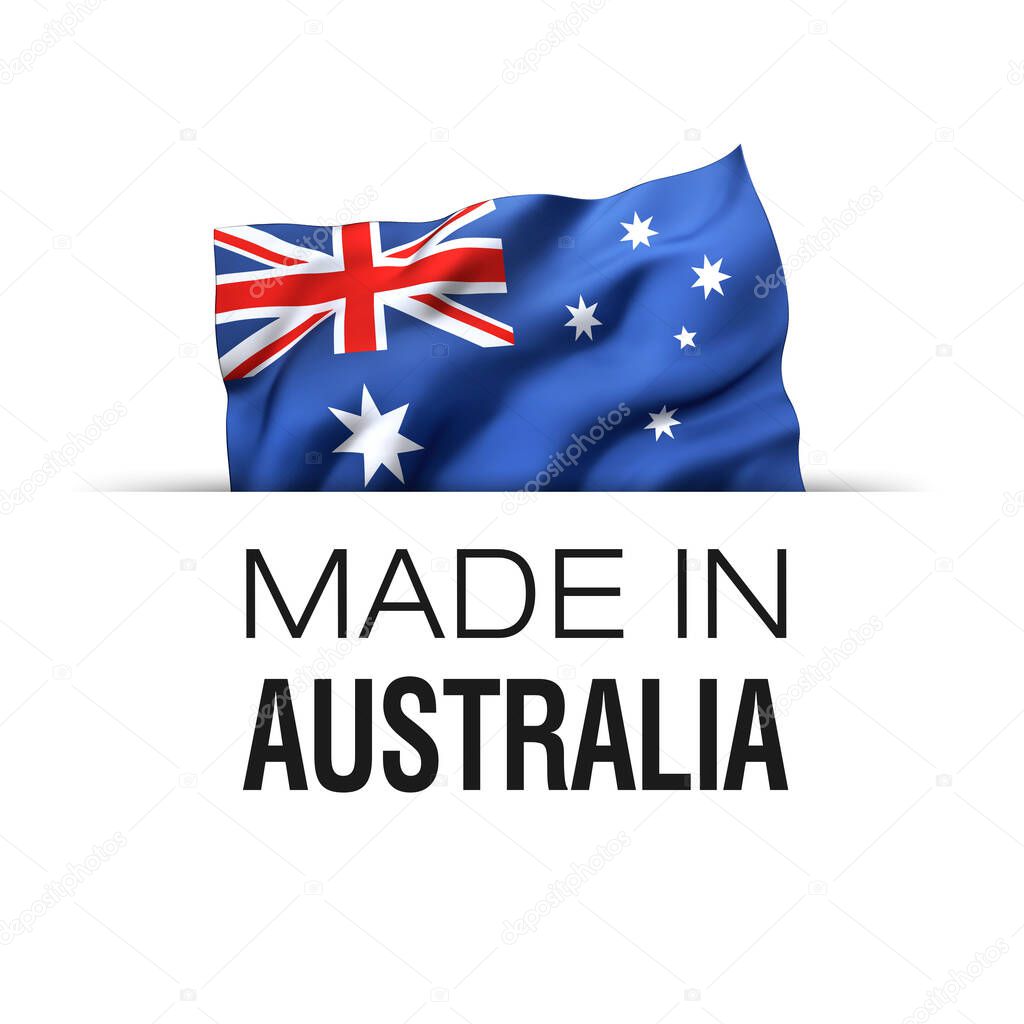 Made in Australia - Guarantee label with a waving Australian flag.