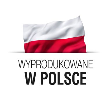 Polonya dilinde yazılmış Polonya malı. Üzerinde Polonya bayrağı sallanan bir garanti etiketi.